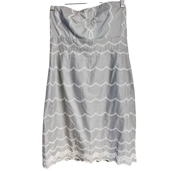 J. Crew Embroidered Gray/White Eyelet Dress Scalloped Strapless 100% Cotton - Picture 1 of 12